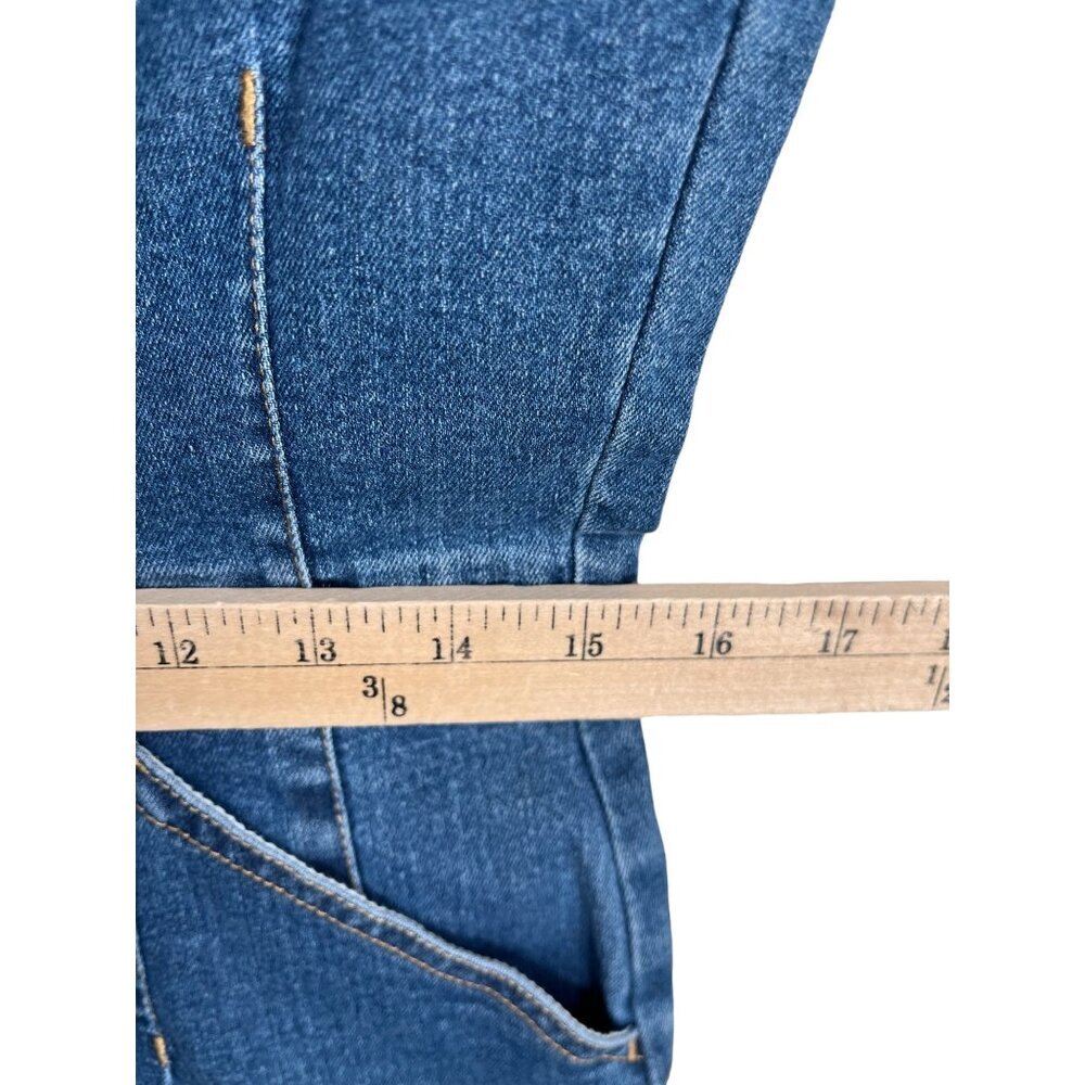 Flare denim zip up jumpsuit western cowgirl 90s Y2K sz L - Picture 9 of 11